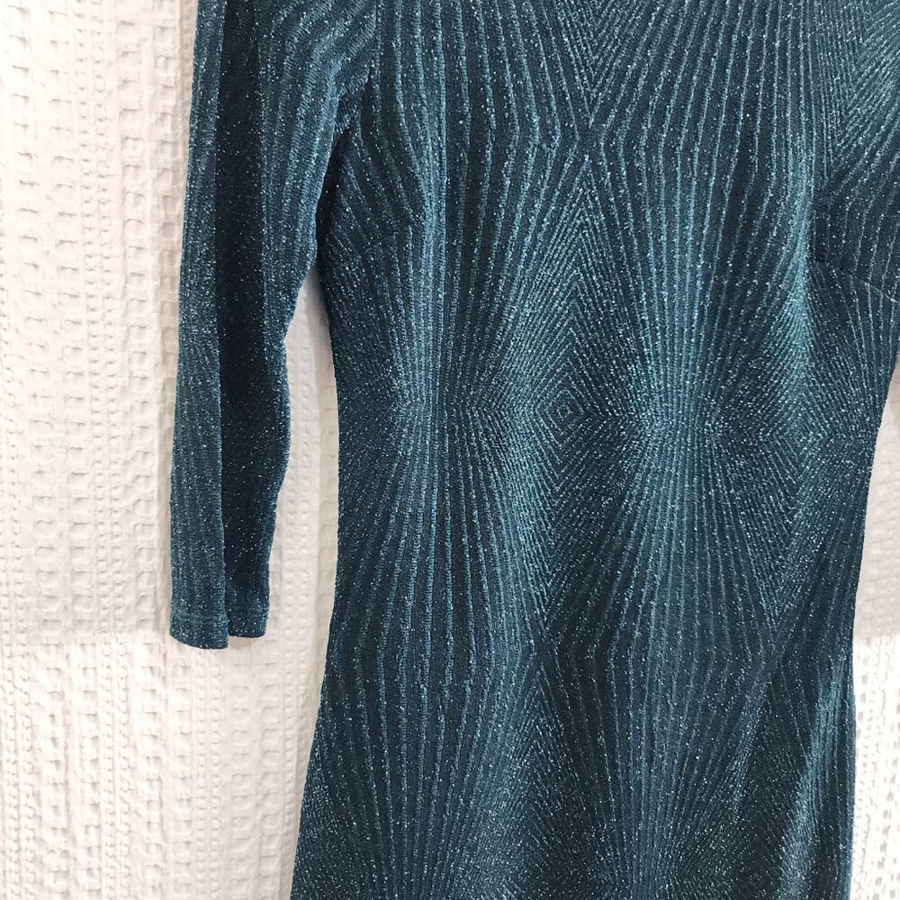 Trixxi Hunter Green Sparkly Holiday Party 3/4 Sleeve Mini Dress Size Large - Picture 7 of 13